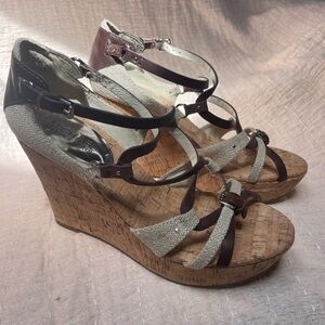 Michael Michael Kors Brown and Cream Wedges,Size 7